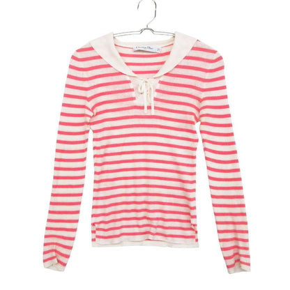 Dior Sera Color Knit Long Sleeve Pullover Logo Border Pattern Linen Cashmere