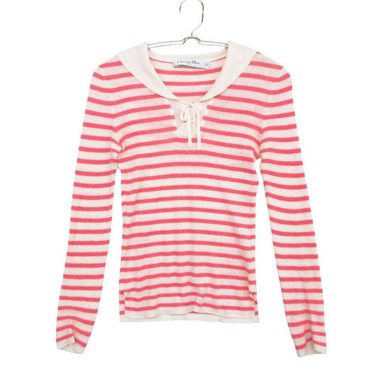 Dior Sera Color Knit Long Sleeve Pullover Logo Border Pattern Linen Cashmere