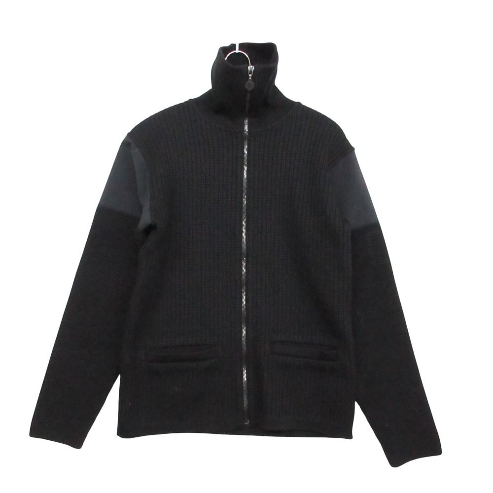 Chanel Knit Jacket High Neck Contrast Zip Up Black 38