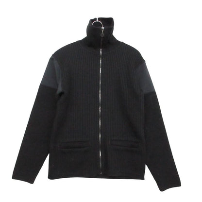 Chanel Knit Jacket High Neck Contrast Zip Up Black 38