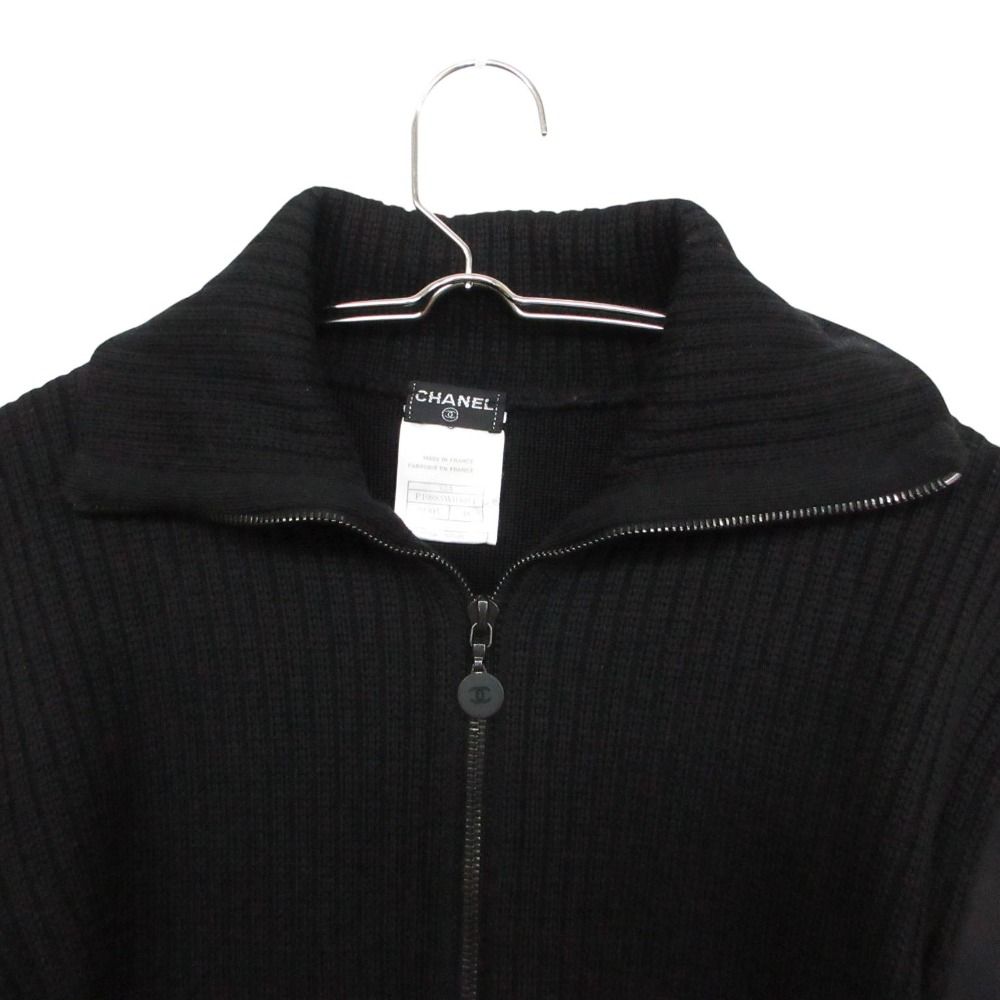 Chanel Knit Jacket High Neck Contrast Zip Up Black 38 — view 4