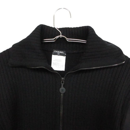 Chanel Knit Jacket High Neck Contrast Zip Up Black 38 — view 4