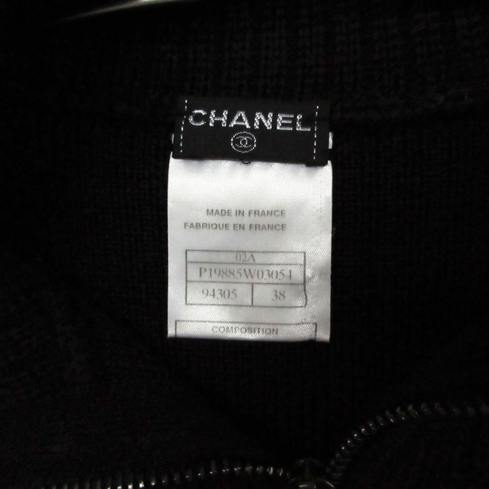Chanel Knit Jacket High Neck Contrast Zip Up Black 38 — view 8