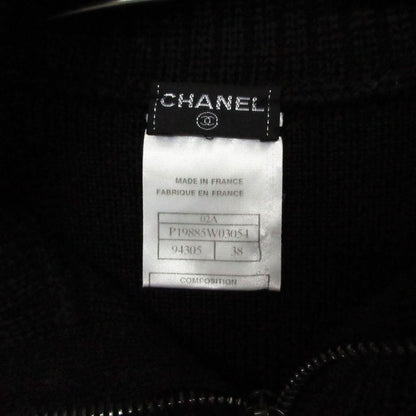 Chanel Knit Jacket High Neck Contrast Zip Up Black 38 — view 8