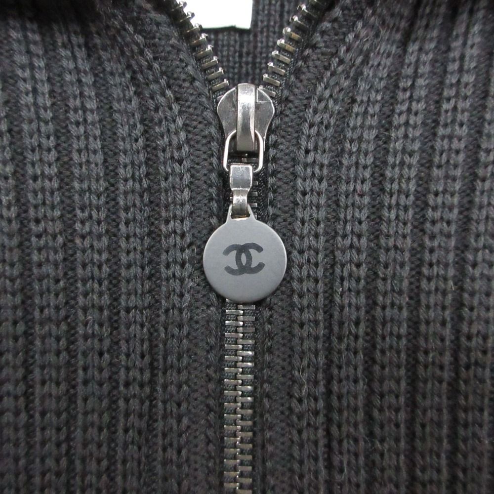 Chanel Knit Jacket High Neck Contrast Zip Up Black 38 — view 7