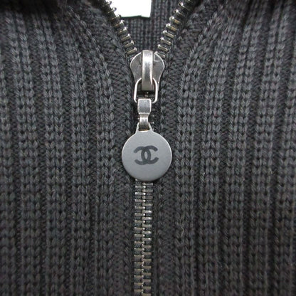 Chanel Knit Jacket High Neck Contrast Zip Up Black 38 — view 7