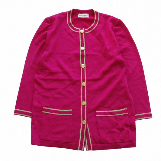 Saint Laurent Vintage Yves Coat Cassandra Logo Bicolor Gold Button Knit Purple
