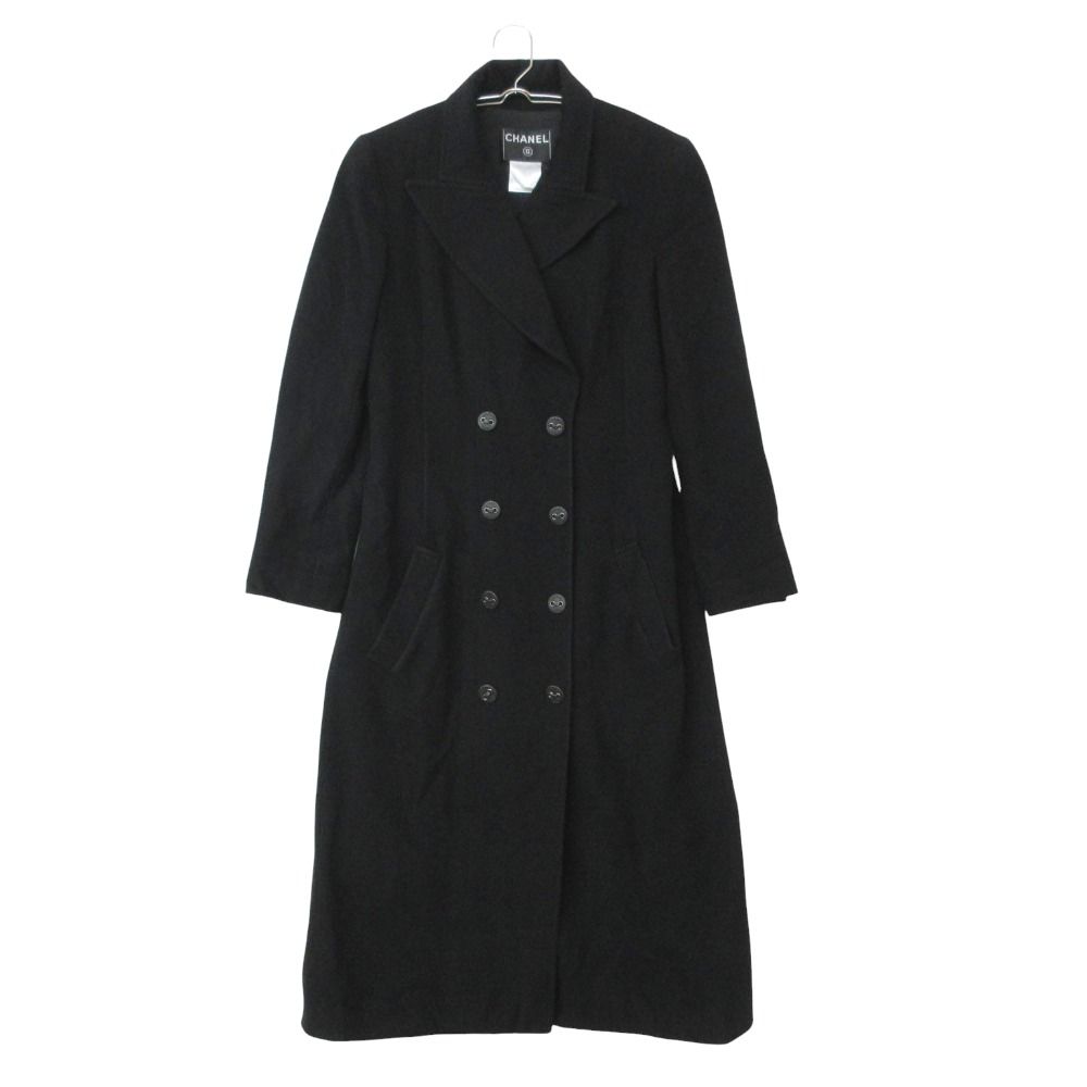 Chanel Coat Cashmere Double Breasted Long Below Knee Length Black