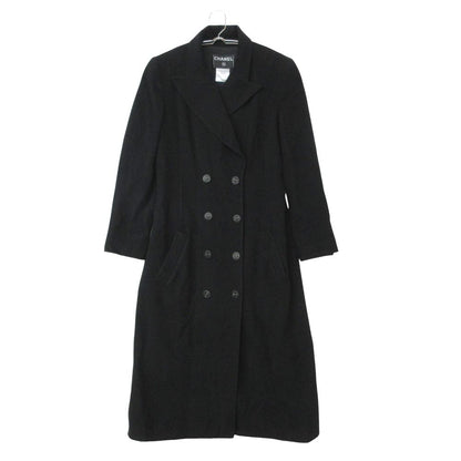 Chanel Coat Cashmere Double Breasted Long Below Knee Length Black