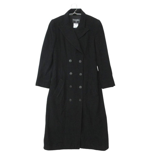 Chanel Coat Cashmere Double Breasted Long Below Knee Length Black