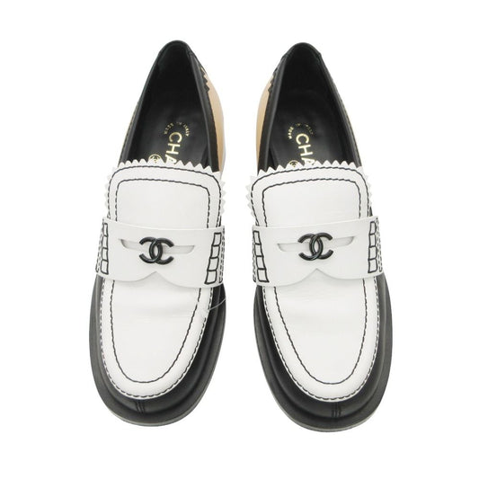 Chanel Loafers CC Logo Leather Calfskin Shoes Bicolor Black 38c