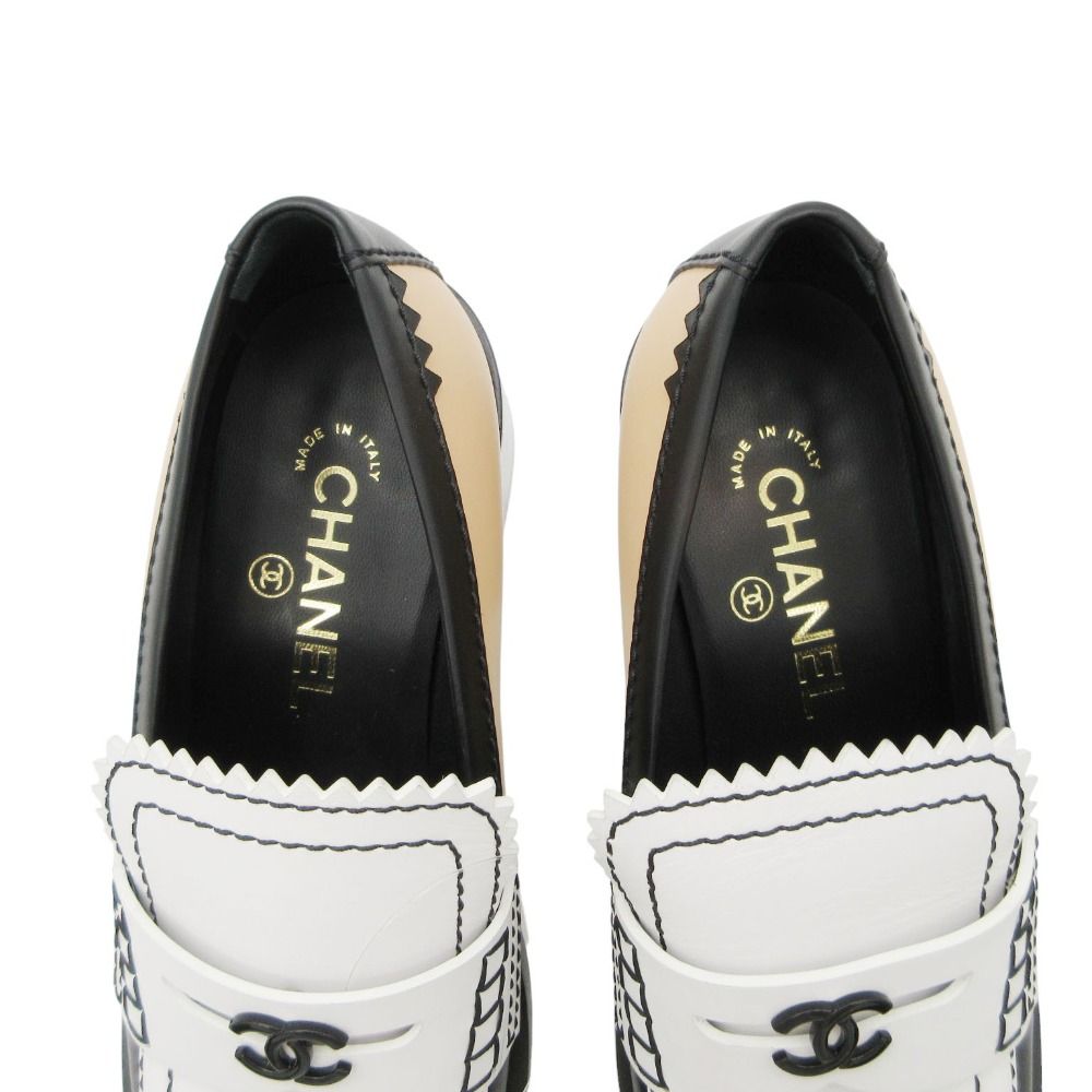 Chanel Loafers CC Logo Leather Calfskin Shoes Bicolor Black 38c — view 6