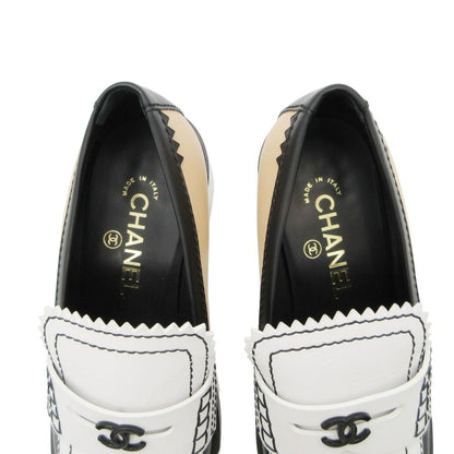 Chanel Loafers CC Logo Leather Calfskin Shoes Bicolor Black 38c — view 6