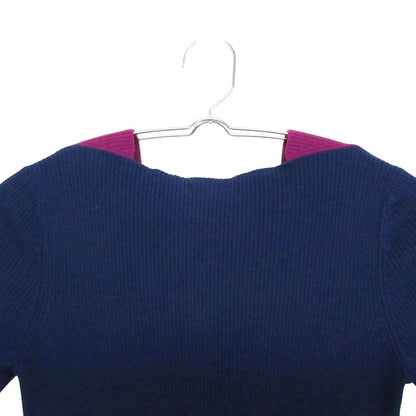 Chanel Ribbed Knit Dress Short Sleeve Bicolor Square Neck CC Logo Plate — view 3
