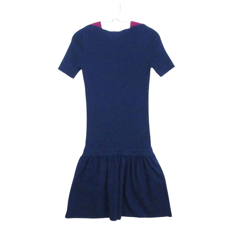 Chanel Ribbed Knit Dress Short Sleeve Bicolor Square Neck CC Logo Plate — view 2