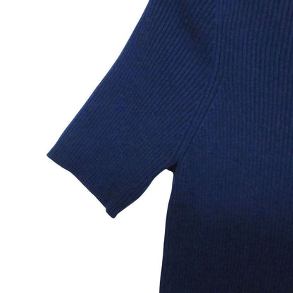 Chanel Ribbed Knit Dress Short Sleeve Bicolor Square Neck CC Logo Plate — view 5