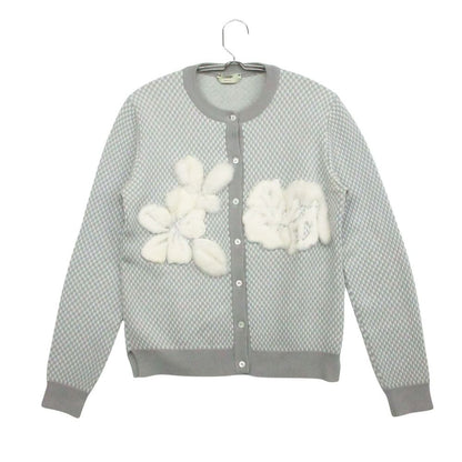 Fendi Knit Cardigan Jacket Long Sleeve Mink Decoration Checkered Pattern