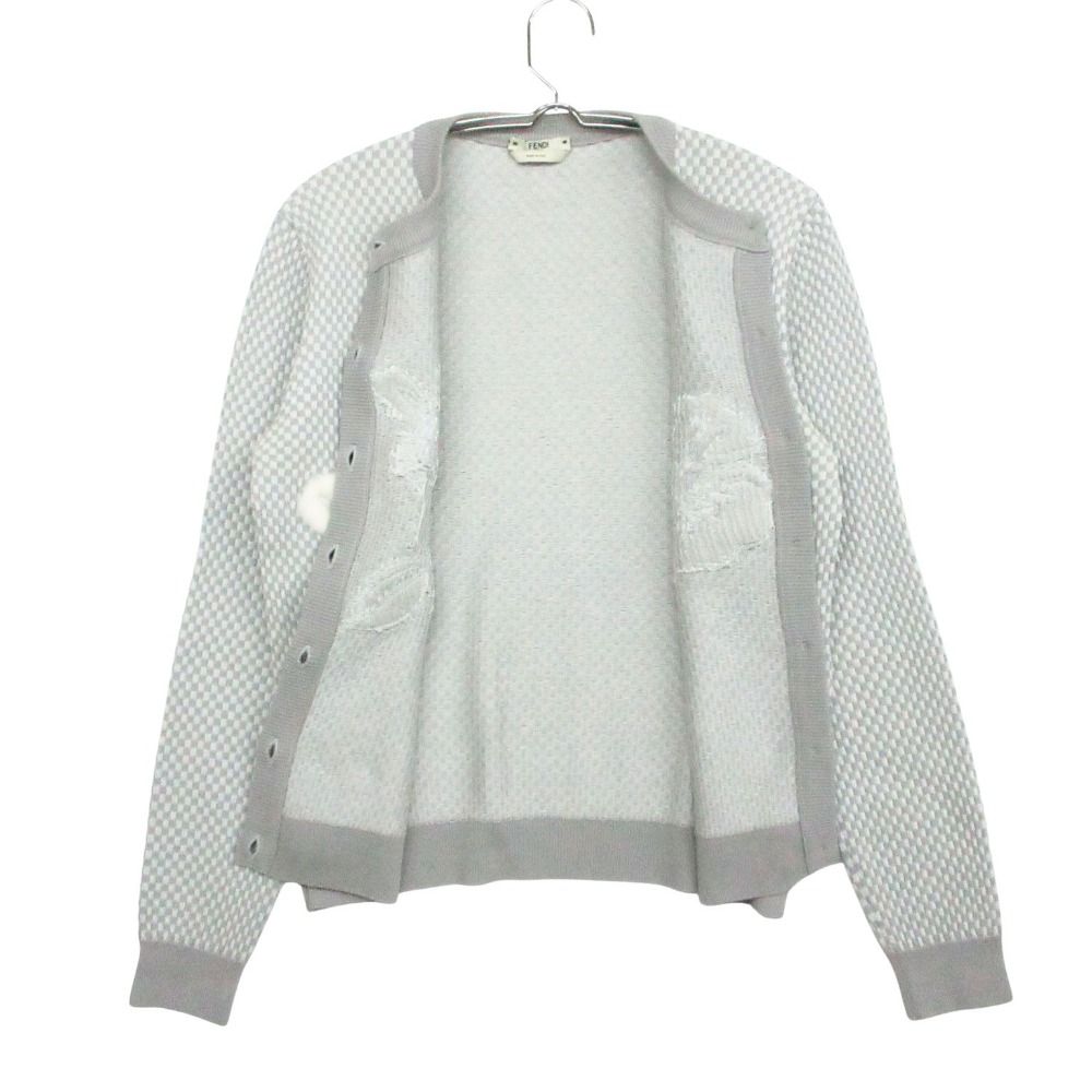 Fendi Knit Cardigan Jacket Long Sleeve Mink Decoration Checkered Pattern — view 7
