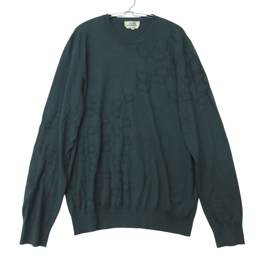 Hermes Knit Sweater Crew Neck Long Sleeve Jacquard Cashmere Blend Cotton