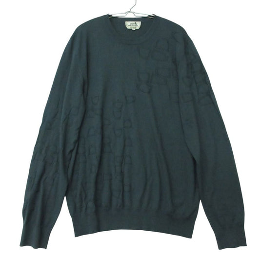 Hermes Knit Sweater Crew Neck Long Sleeve Jacquard Cashmere Blend Cotton