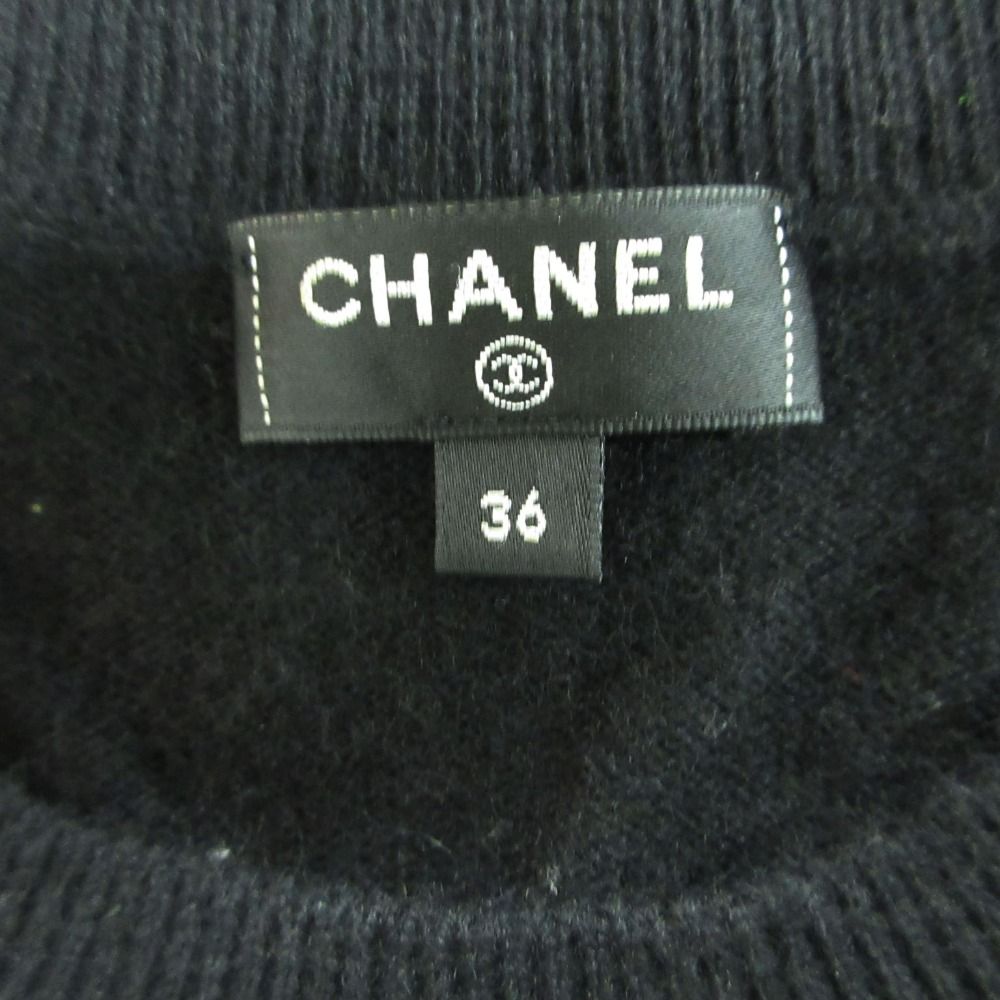 Chanel Cashmere Knit Sweater Crew Neck Long Sleeve Layered Style Moon Black 36 — view 3