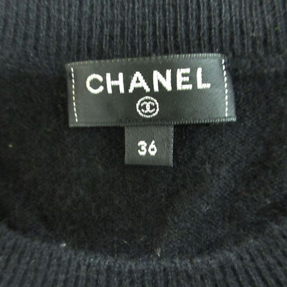 Chanel Cashmere Knit Sweater Crew Neck Long Sleeve Layered Style Moon Black 36 — view 3