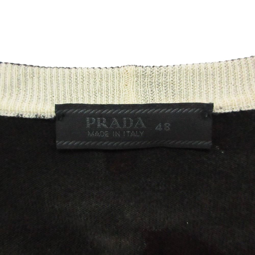 Prada Knit Cardigan Long Sleeve Mesh Contrast Floral Pattern Black 48 — view 7