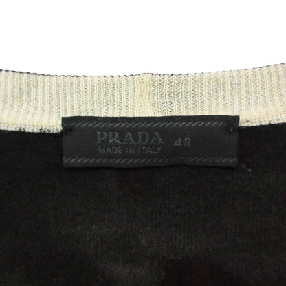 Prada Knit Cardigan Long Sleeve Mesh Contrast Floral Pattern Black 48 — view 7