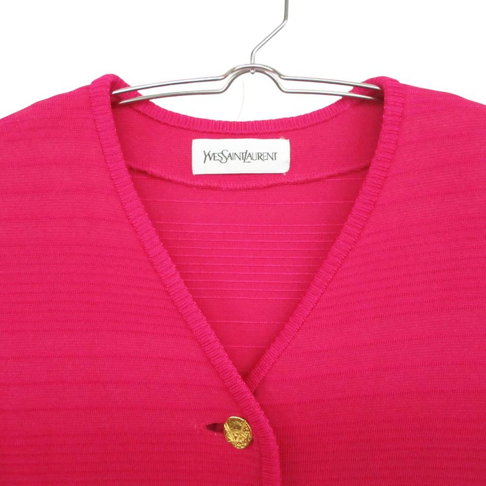 Saint Laurent Vintage Yves Knit Dress Short Sleeve Neck Gold Button Shocking — view 3