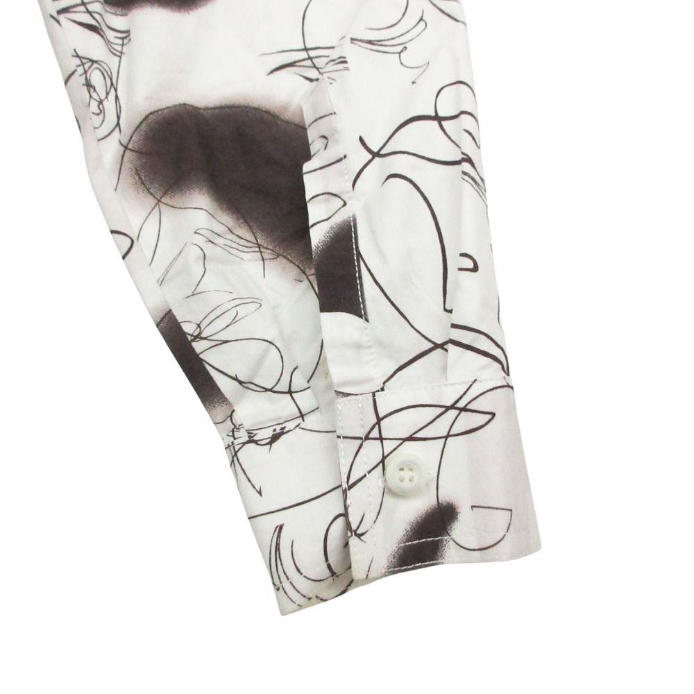 Prada Long Sleeve Shirt Dress Art Graphic All Over Pattern Cotton Top White 42 — view 5