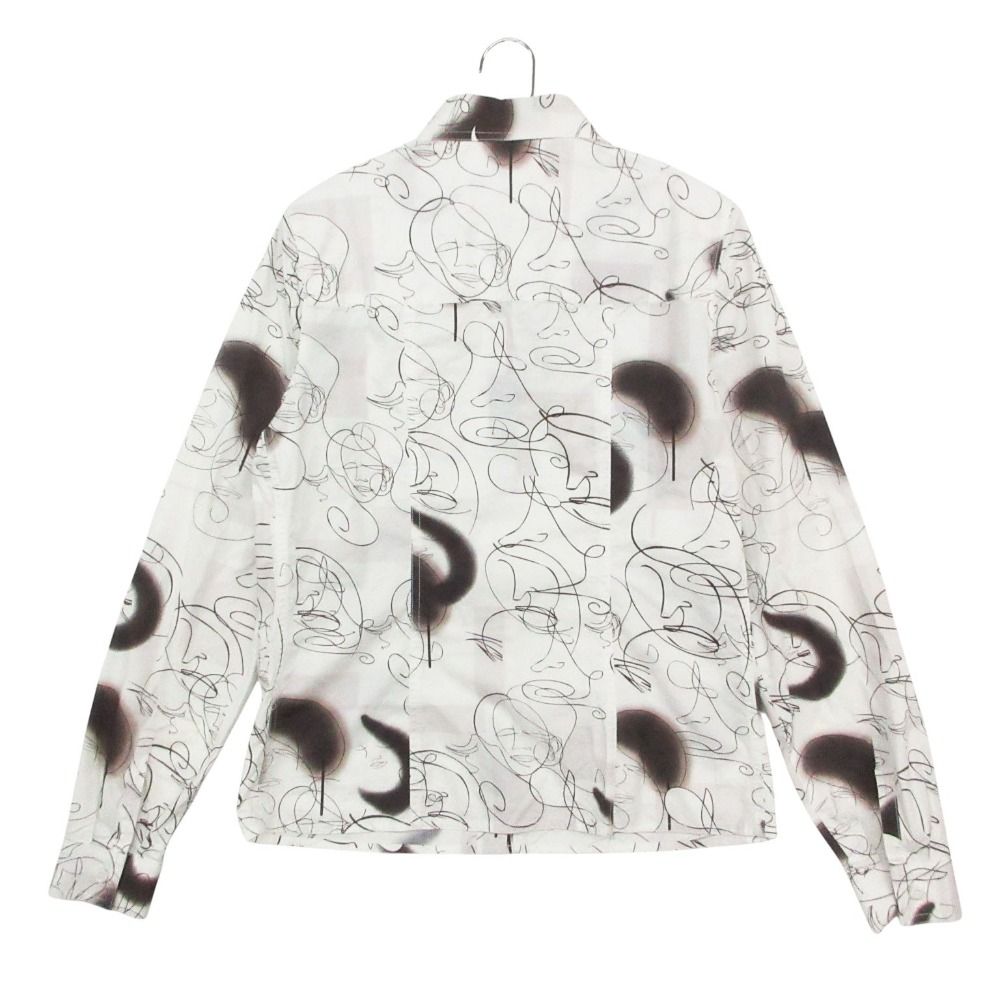 Prada Long Sleeve Shirt Dress Art Graphic All Over Pattern Cotton Top White 42 — view 2