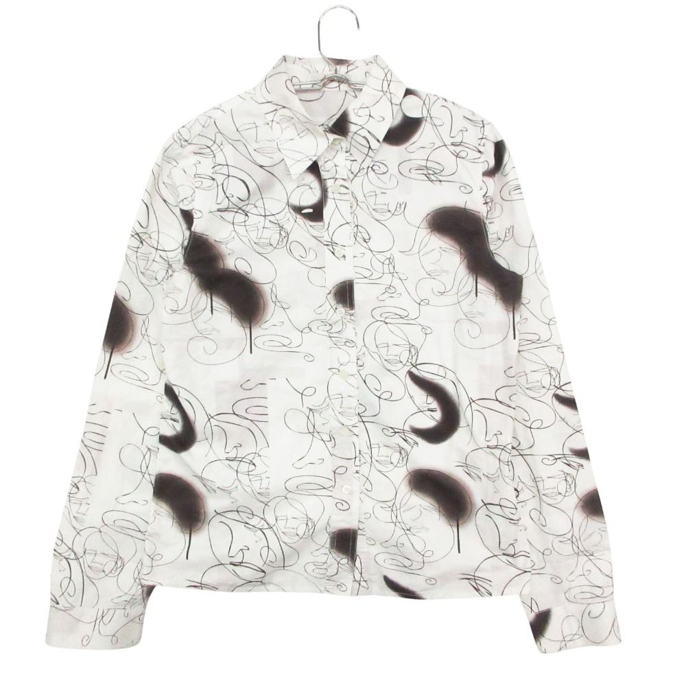 Prada Long Sleeve Shirt Dress Art Graphic All Over Pattern Cotton Top White 42