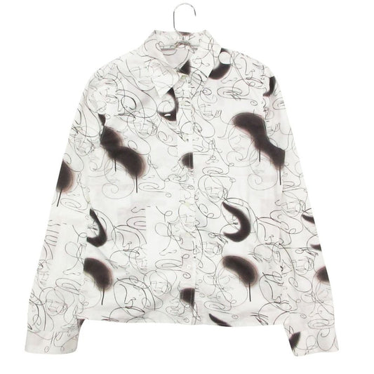 Prada Long Sleeve Shirt Dress Art Graphic All Over Pattern Cotton Top White 42