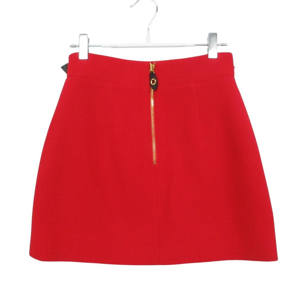 Louis Vuitton Mini Skirt Scalloped Leather Belted Wool Red 34 — view 2