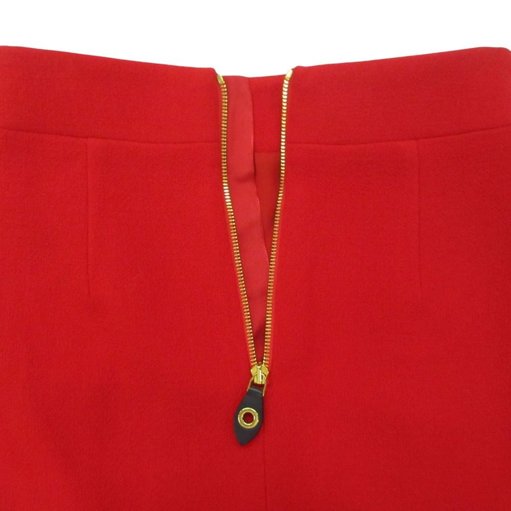 Louis Vuitton Mini Skirt Scalloped Leather Belted Wool Red 34 — view 5
