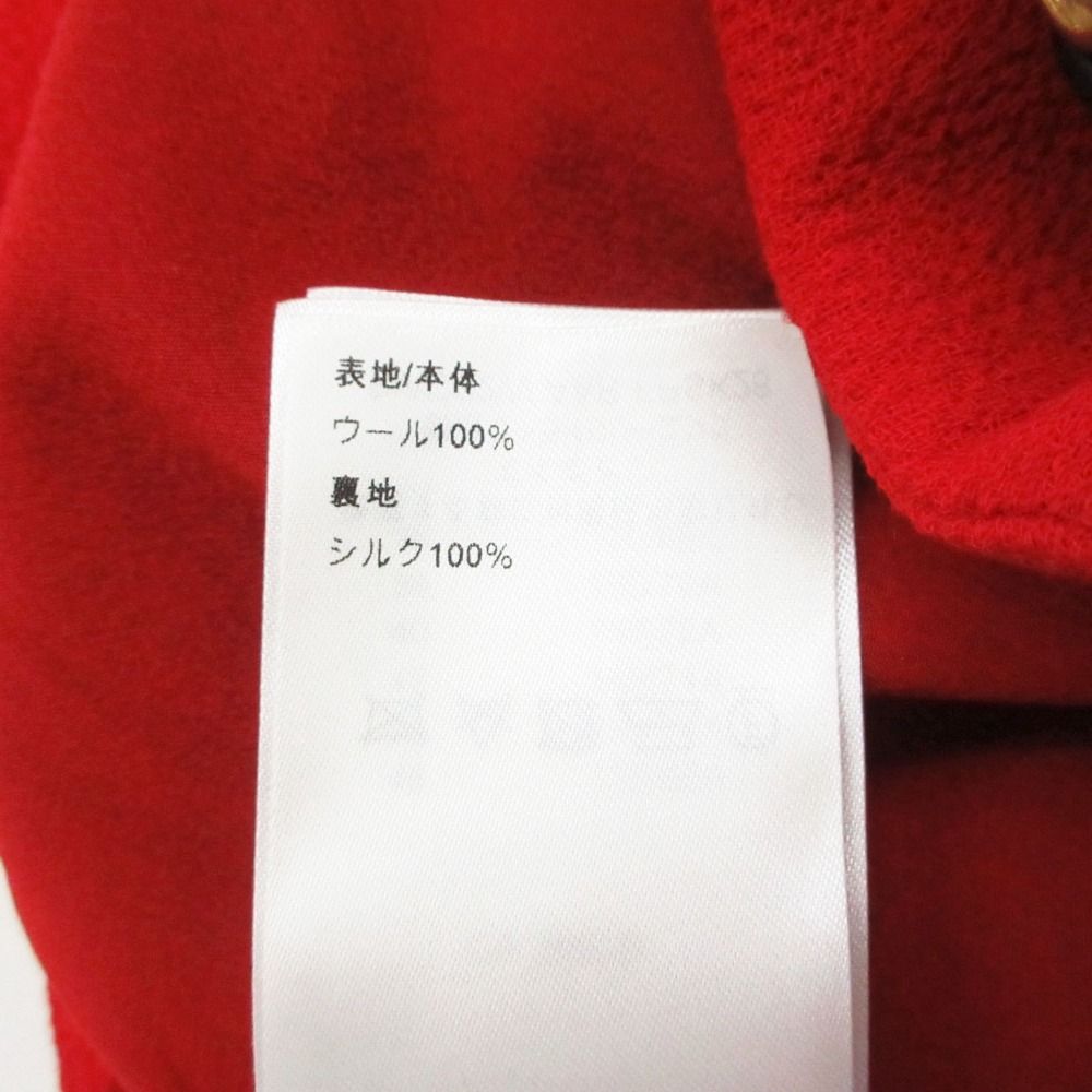 Louis Vuitton Mini Skirt Scalloped Leather Belted Wool Red 34 — view 8