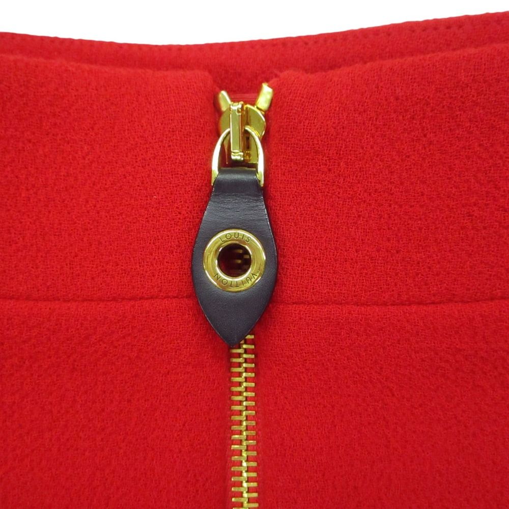 Louis Vuitton Mini Skirt Scalloped Leather Belted Wool Red 34 — view 4