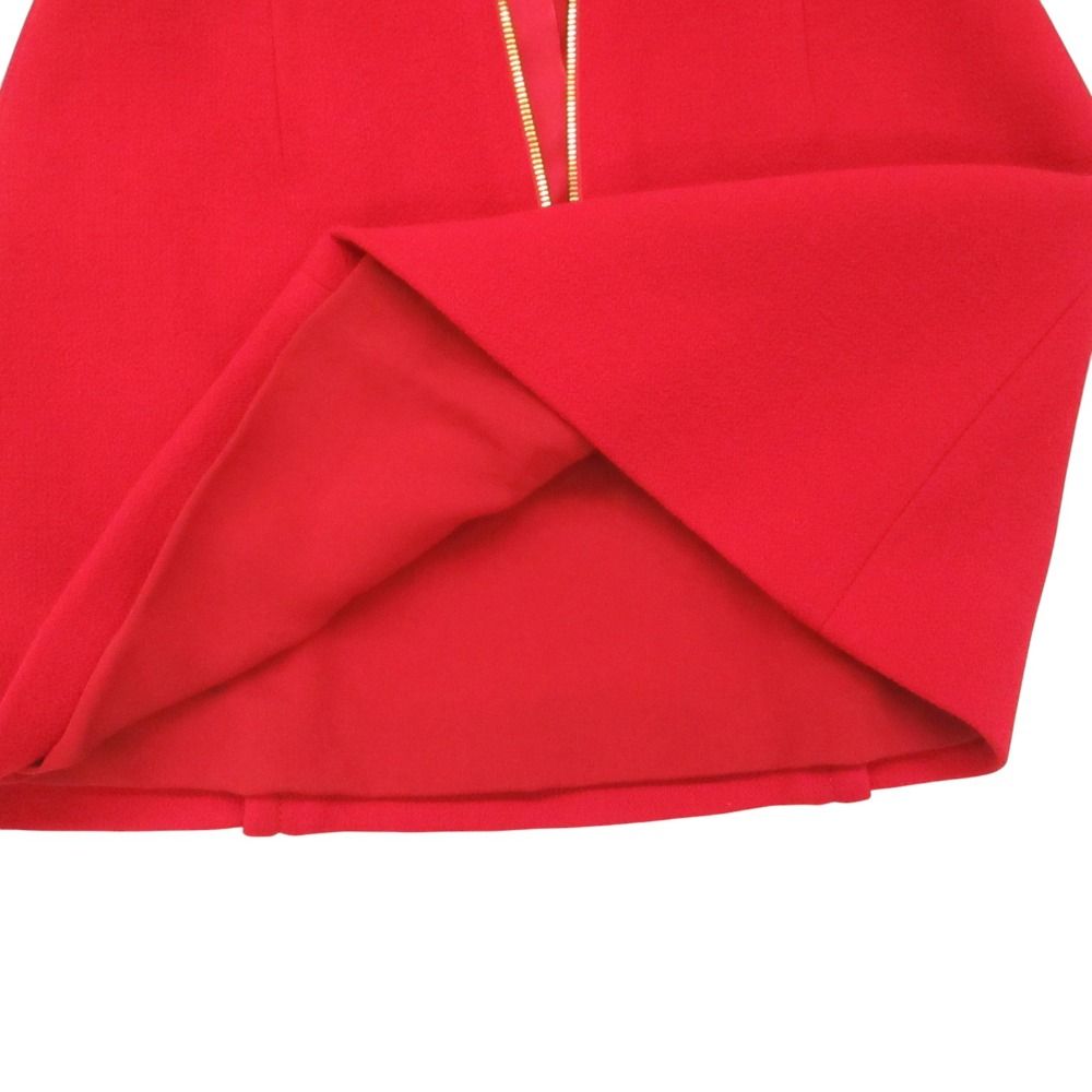 Louis Vuitton Mini Skirt Scalloped Leather Belted Wool Red 34 — view 6