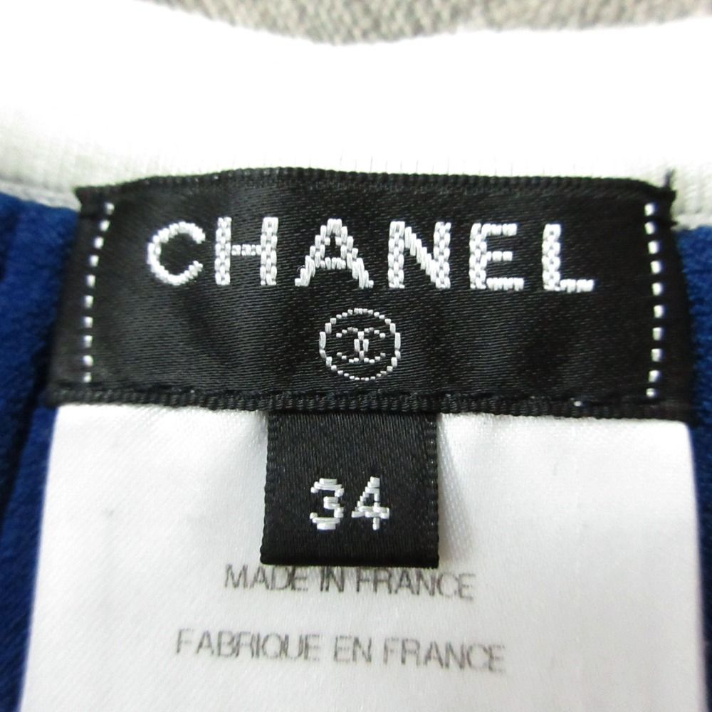 Chanel Rib Knit Dress Short Sleeve Piping Bicolor Blue 34 — view 5