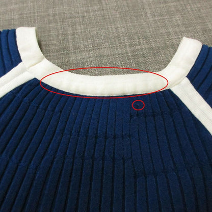 Chanel Rib Knit Dress Short Sleeve Piping Bicolor Blue 34 — view 7