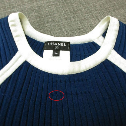 Chanel Rib Knit Dress Short Sleeve Piping Bicolor Blue 34 — view 4