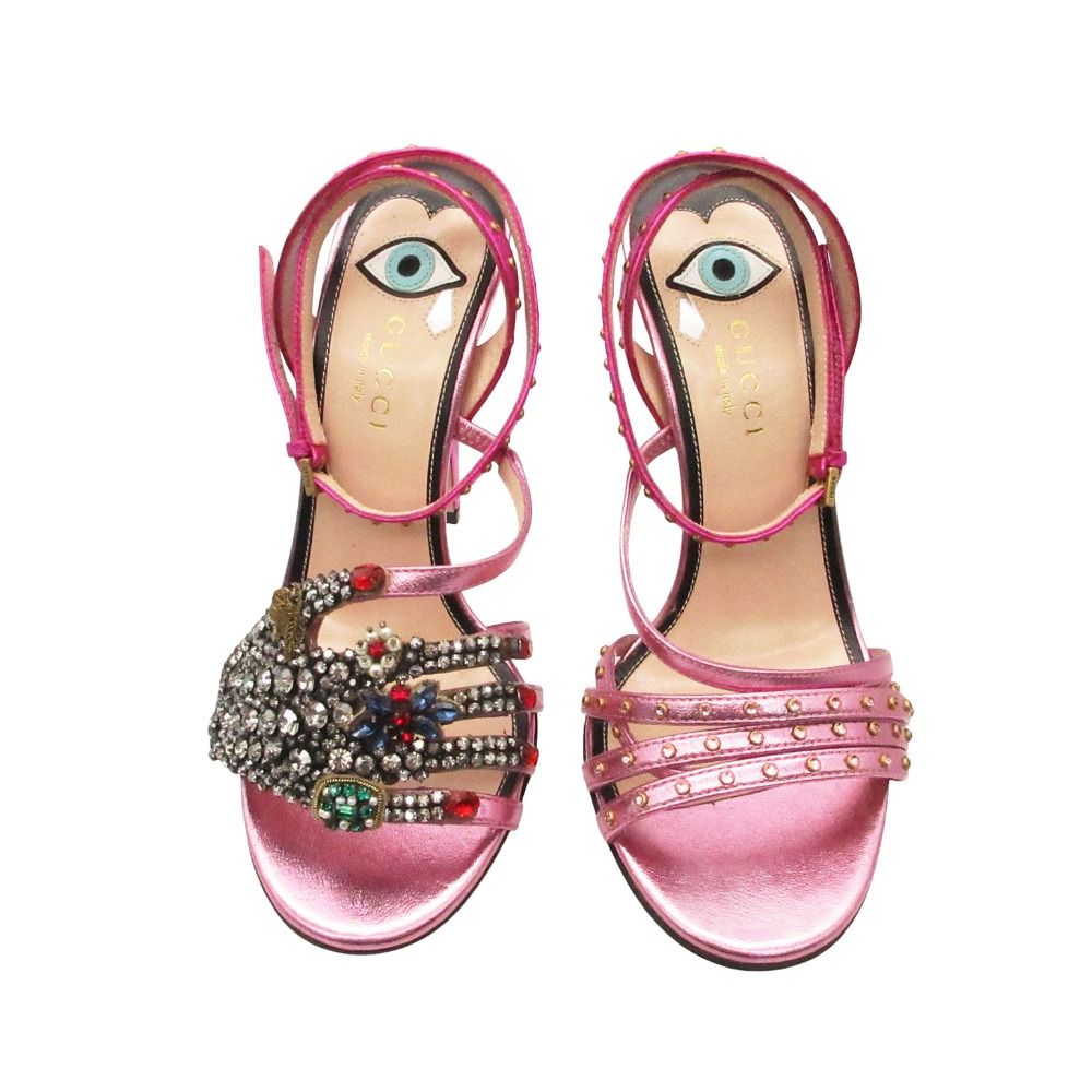 Gucci Sandals Visual Decoration Studded Pearl GG Shoes Pink