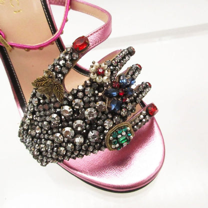 Gucci Sandals Visual Decoration Studded Pearl GG Shoes Pink — view 8