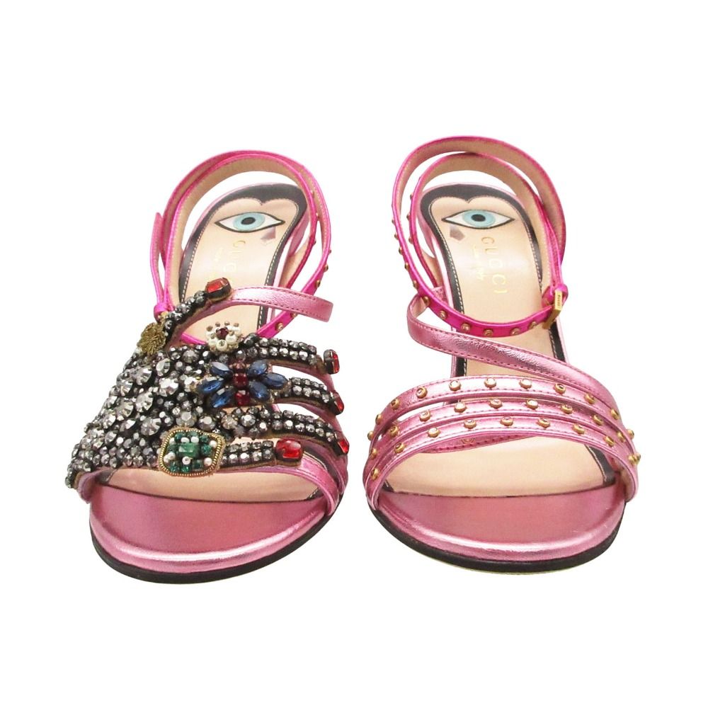 Gucci Sandals Visual Decoration Studded Pearl GG Shoes Pink — view 4