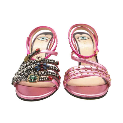Gucci Sandals Visual Decoration Studded Pearl GG Shoes Pink — view 4