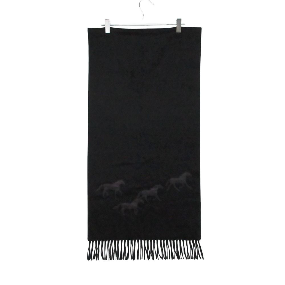 Hermes Scarf Shawl Cashmere Wild Horse Leather Patch Black