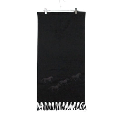 Hermes Scarf Shawl Cashmere Wild Horse Leather Patch Black