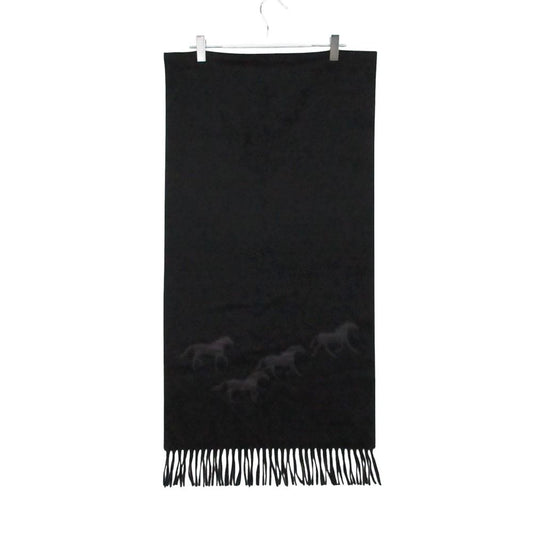 Hermes Scarf Shawl Cashmere Wild Horse Leather Patch Black