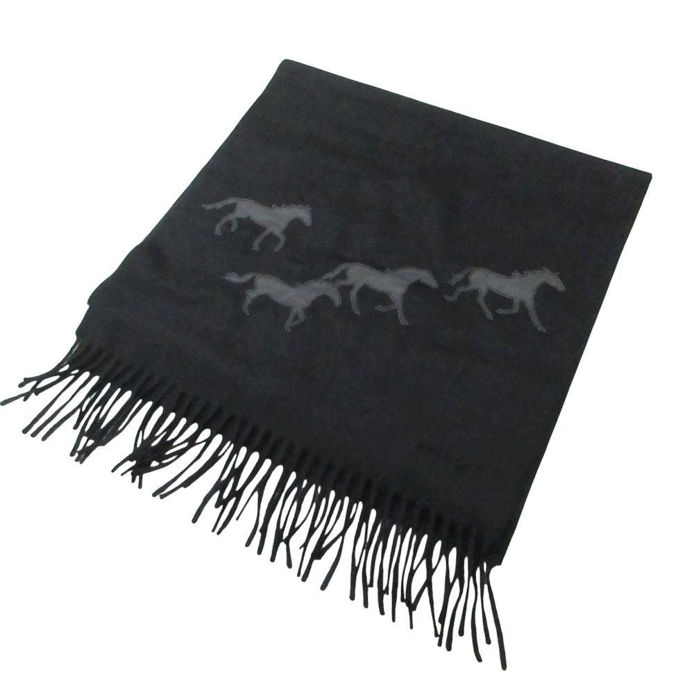 Hermes Scarf Shawl Cashmere Wild Horse Leather Patch Black — view 6