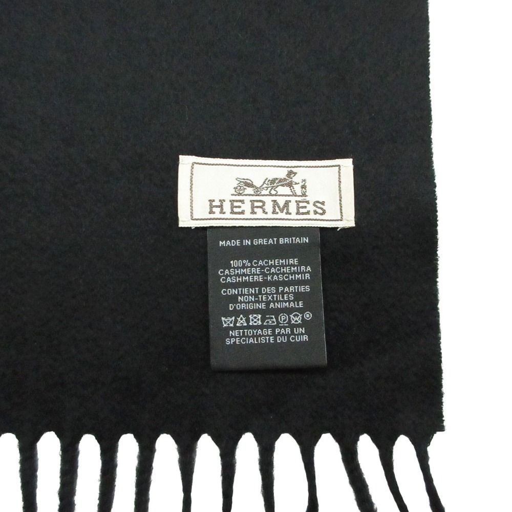 Hermes Scarf Shawl Cashmere Wild Horse Leather Patch Black — view 5